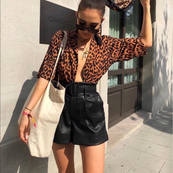 belted leather shorts